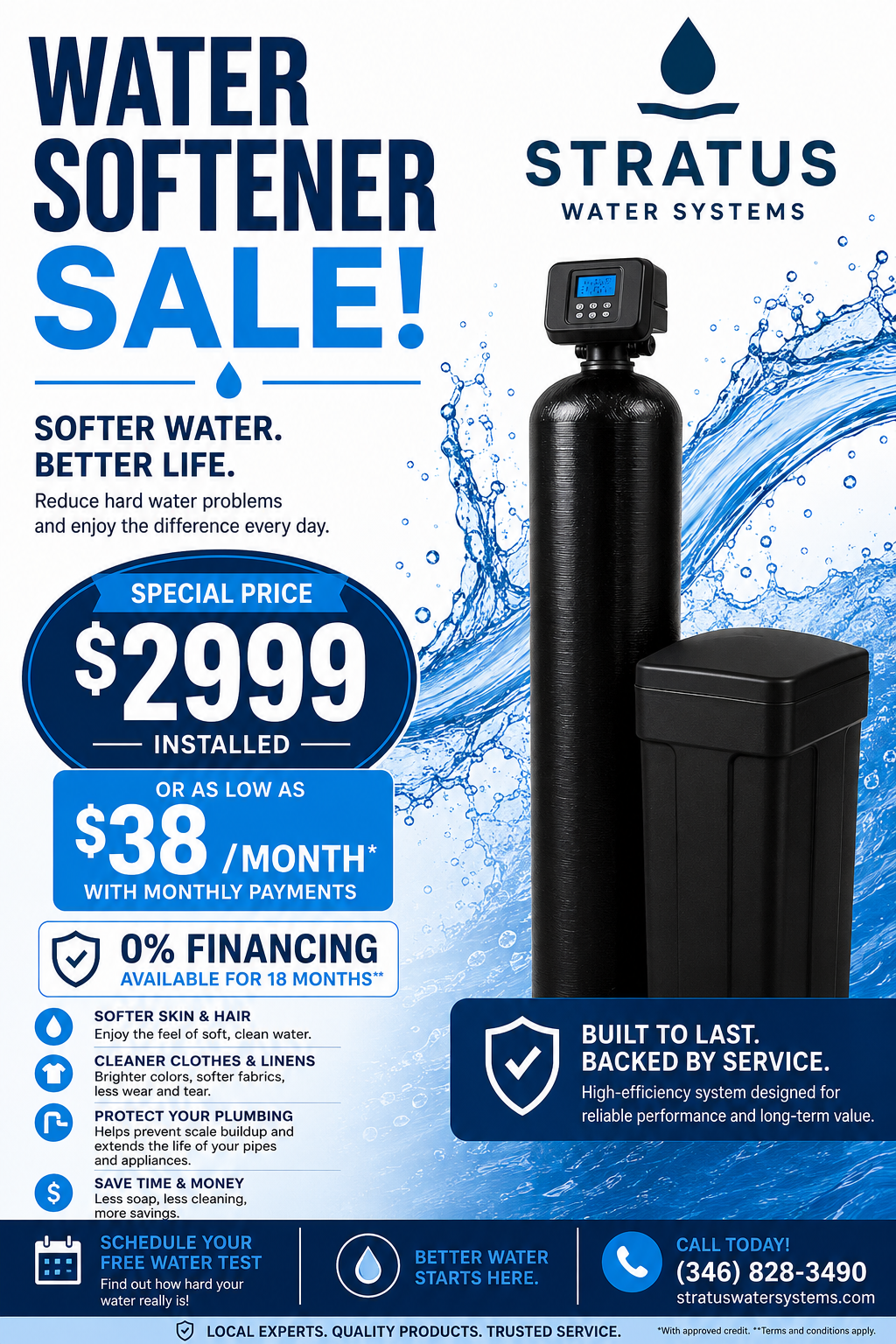 Whole Home Water Softener System + Professional Installation