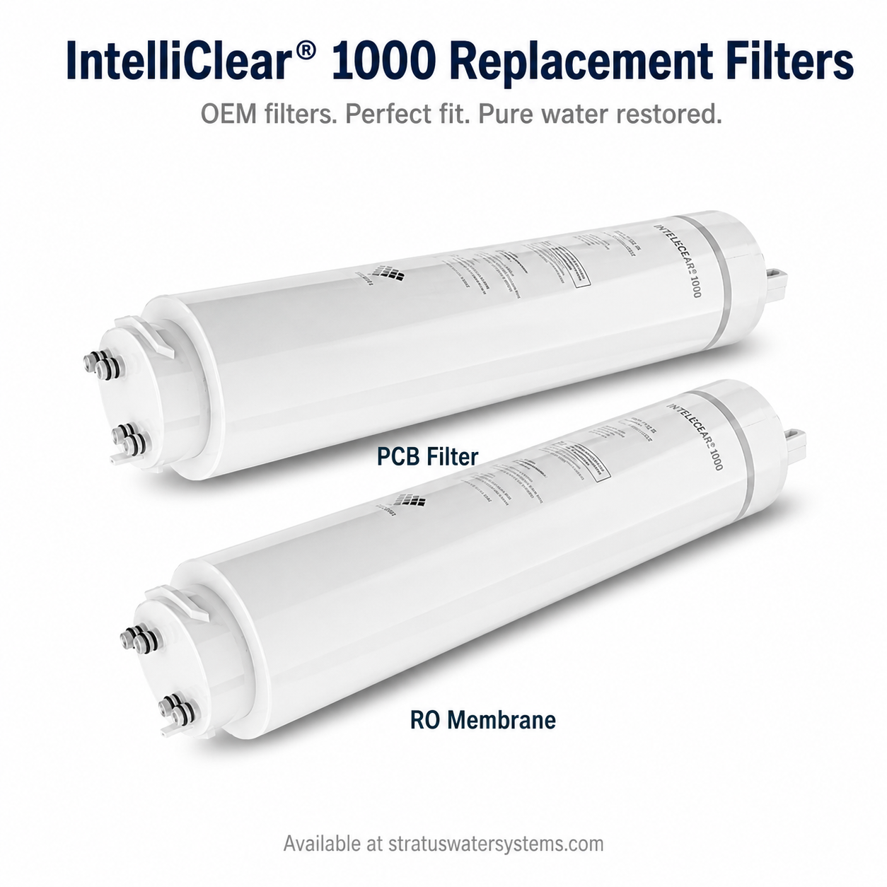 Two IntelliClear 1000 replacement filters on a white background with text about their use.